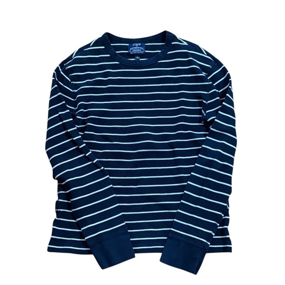 J. Crew Navy and Cream Striped Thermal Shirt